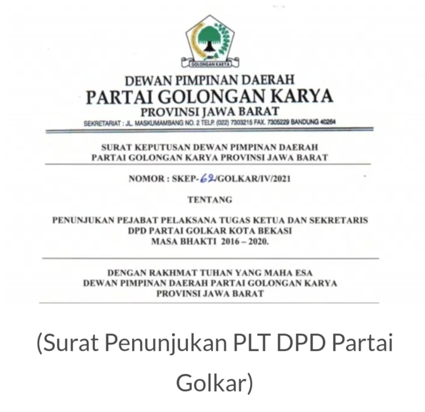 DPD Jabar Memutuskan Jabatan Ade Puspitasari Sebagai Plt DPD Partai Golkar Kota Bekasi 